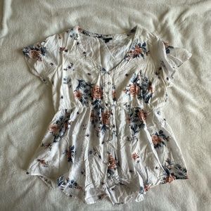 Torrid Babydoll Challis Button Front Floral Top Sz 0